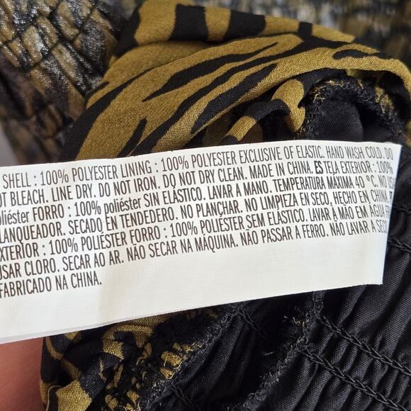 Forever 21 Smocked Tiger Print Metallic Party Mini Dress M Ruffle Hem Steampunk - Picture 7 of 7